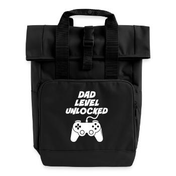 Papa-Level freigeschaltet - Rolltop Rucksack mit zwei Griffen - Schwarz - Vorne