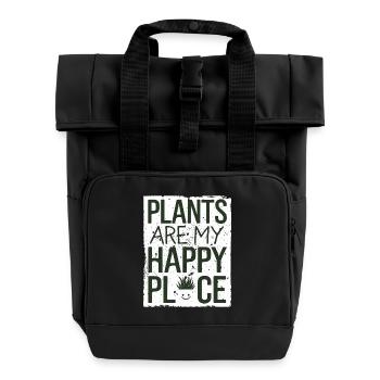Plants Are My Place Of Happiness Vegan Vegetarian - Roll Top Backpack with Two Handles - black - Front