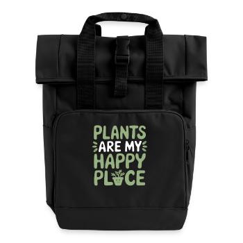 Plants are my place of happiness vegan vegetarian - Roll Top Backpack with Two Handles - black - Front