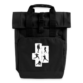 Baseballspieler Baseball - Rolltop Rucksack mit zwei Griffen - Schwarz - Vorne
