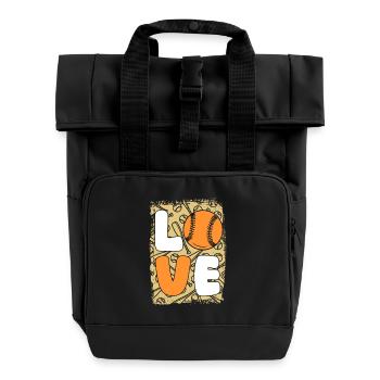 Baseballspieler Baseball - Rolltop Rucksack mit zwei Griffen - Schwarz - Vorne