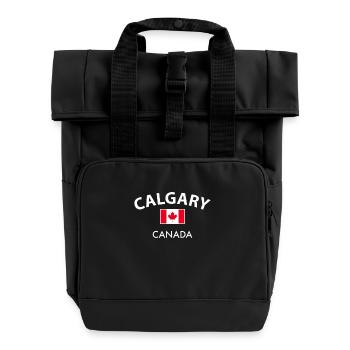 Calgary Canada Canadian Flag Canadian - Roll Top Backpack with Two Handles - black - Front