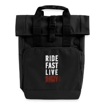 RIDE FAST LIVE DIRTY – Mountainbike - Motocross - Rolltop Rucksack mit zwei Griffen - Schwarz - Vorne