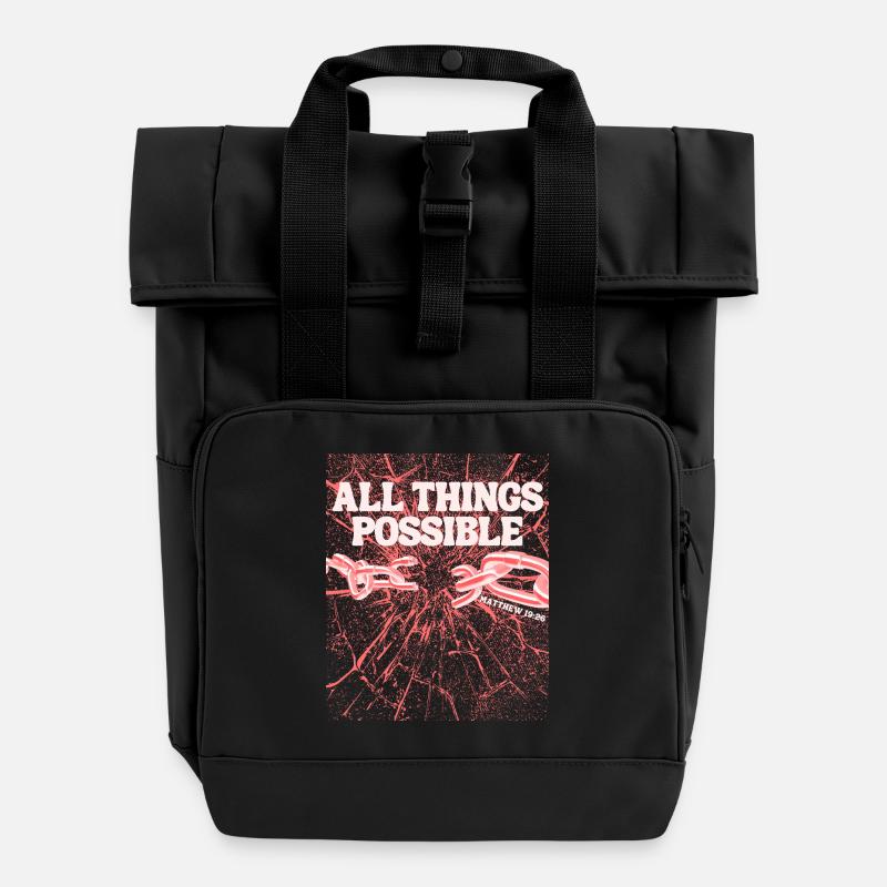 All Things Possible – Matthew 19:26 - Roll Top Backpack with Two Handles - black