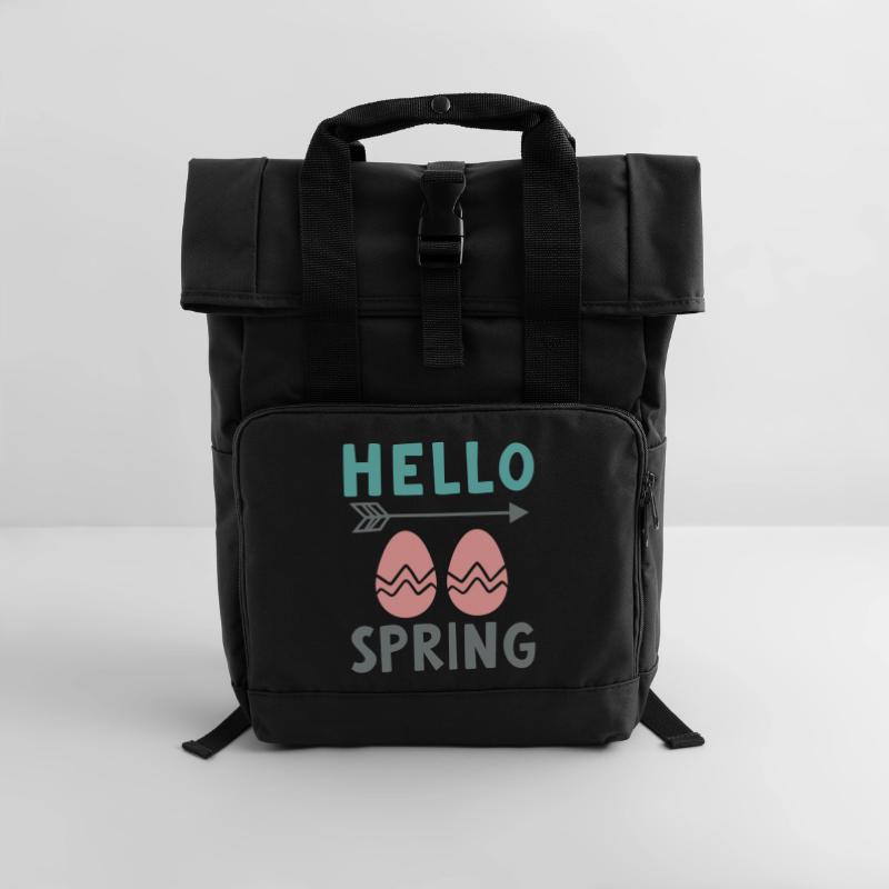 Hello Spring Spring Design with Easter Eggs Roll Top Backpack with Two Handles