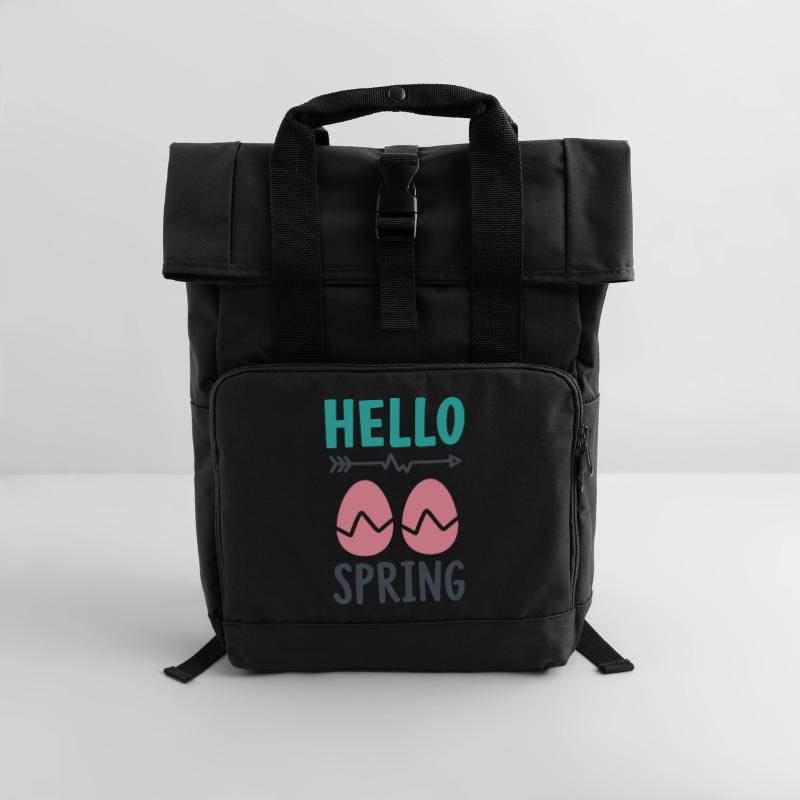 Hello Spring Spring Design with Easter Eggs Roll Top Backpack with Two Handles