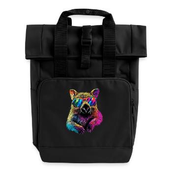 Wombat Australia Marsupial Cute Wombat - Roll Top Backpack with Two Handles - black - Front
