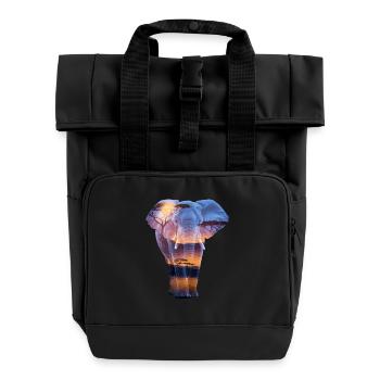 Elephant African Sunset Savannah - Roll Top Backpack with Two Handles - black - Front