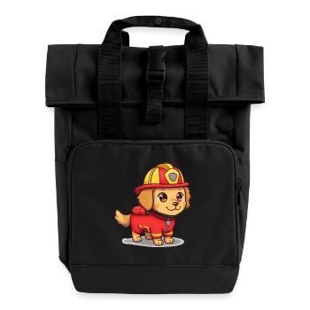 Animal Cartoon Fire Dog - Roll Top Backpack with Two Handles - black - Front