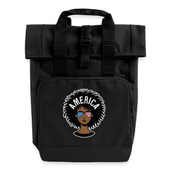 America Afro - Roll Top Backpack with Two Handles - black - Front