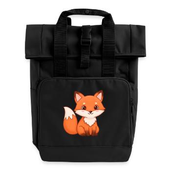 Animal Cartoon Fox - Roll Top Backpack with Two Handles - black - Front