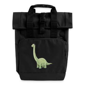 Dino Cartoon Brachiosaurus - Roll Top Backpack with Two Handles - black - Front