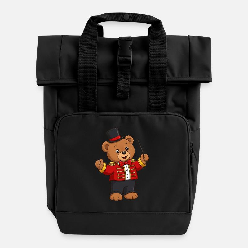 Teddy Bear Circus Director - Roll Top Backpack with Two Handles - black