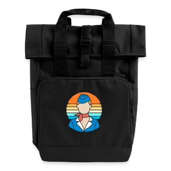 Stewardess Flight Attendant - Roll Top Backpack with Two Handles - black - Front