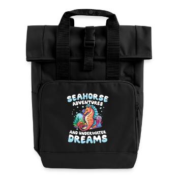 Seahorse Adventures And Underwater Dreams - Rolltop Rucksack mit zwei Griffen - Schwarz - Vorne