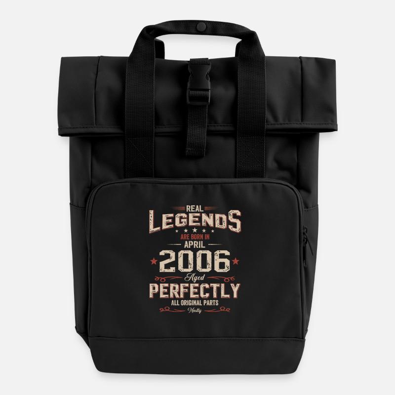 20th Birthday Gift Husband Vintage April 2006 - Roll Top Backpack with Two Handles - black