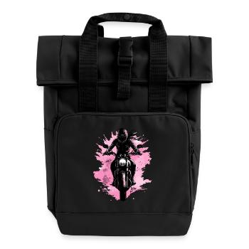 Biker Girl Bikerin Bike - Rolltop Rucksack mit zwei Griffen - Schwarz - Vorne