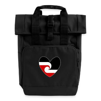 Drapeau maori en forme de cœur, Nouvelle-Zélande - Sac à dos Roll Top à deux anses - noir - Devant