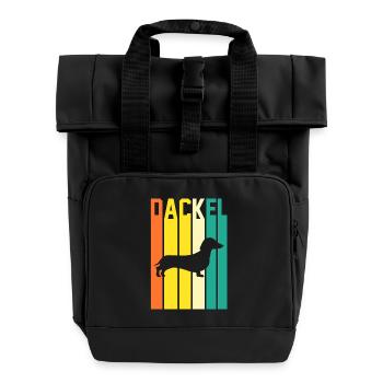 Hund Dackel - Rolltop Rucksack mit zwei Griffen - Schwarz - Vorne