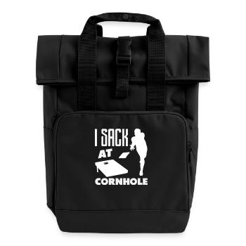 Cornhole Lover - I Win at Cornhole - Roll Top Backpack with Two Handles - black - Front