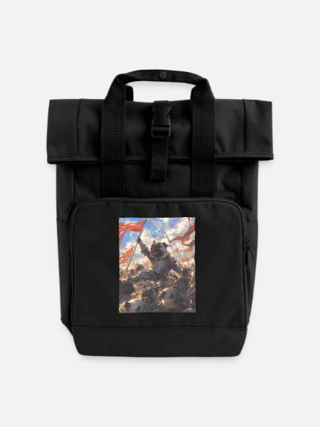 Epische Mops Revolution Kunstvolles Gemälde - Rolltop Rucksack mit zwei Griffen - Schwarz