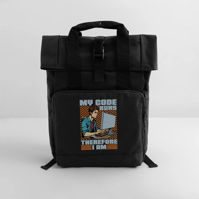 Coder My Code Runs Therefore I Am Web Developer Rolltop Rucksack mit zwei Griffen