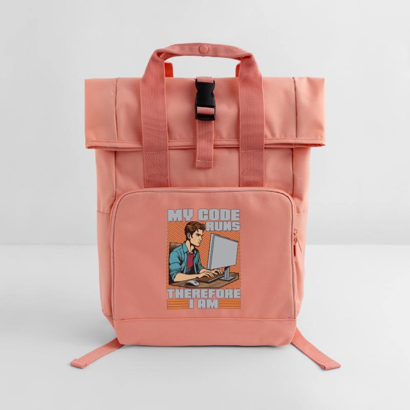 Coder My Code Runs Therefore I Am Web Developer Rolltop Rucksack mit zwei Griffen