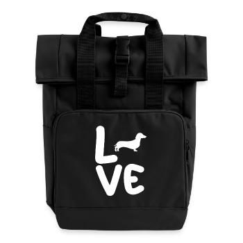 Hund Dackel - Rolltop Rucksack mit zwei Griffen - Schwarz - Vorne