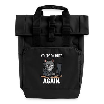 Homeoffice Katze - Rolltop Rucksack mit zwei Griffen - Schwarz - Vorne