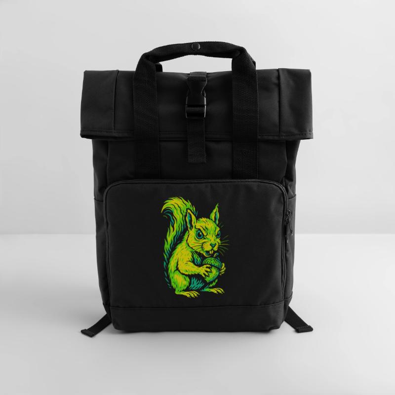 Wütendes Neon-Eichhörnchen mit Nuss Rolltop Rucksack mit zwei Griffen