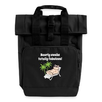 Bär mit Sonnenbrille chillt im Liegestuhl Palmen - Rolltop Rucksack mit zwei Griffen - Schwarz - Vorne