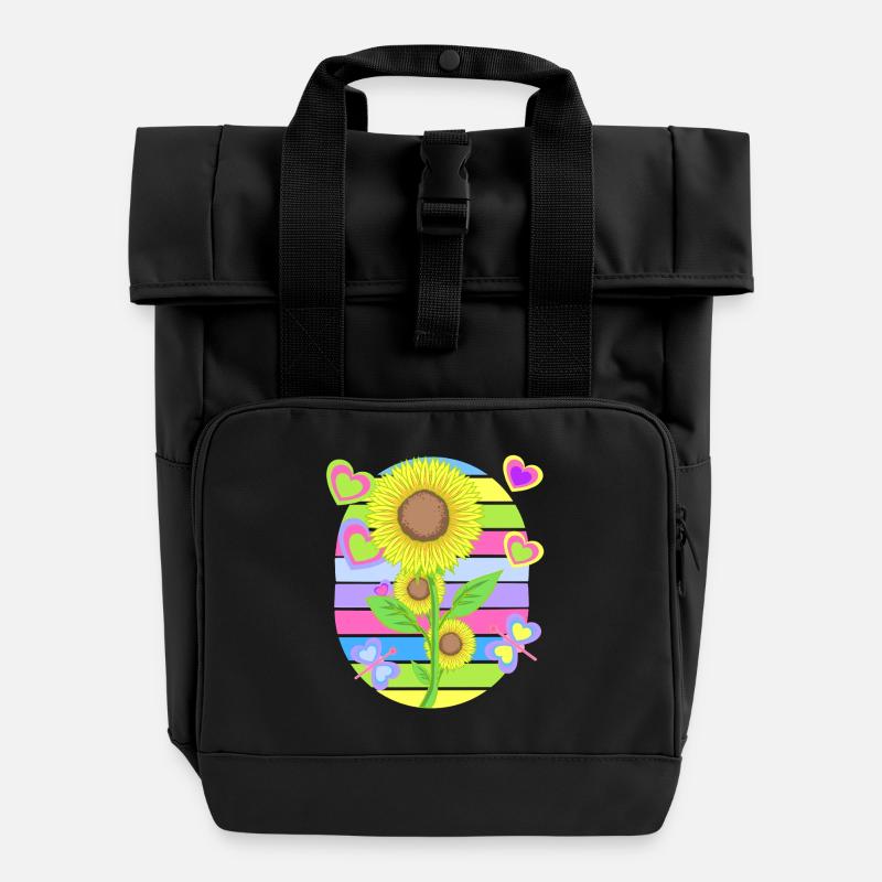Sonnenblume Sonnenblumen Retro Blume Garten - Rolltop Rucksack mit zwei Griffen - Schwarz
