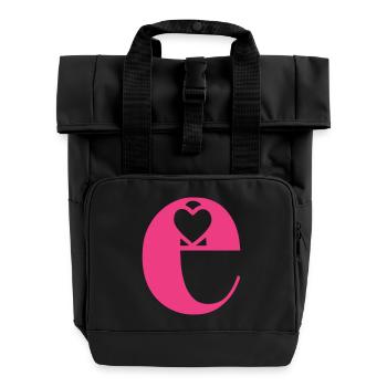 Buchstabe e Anfangsbuchstabe mit Herz - Rolltop Rucksack mit zwei Griffen - Schwarz - Vorne