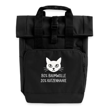 80% cotton – 20% cat hair - Roll Top Backpack with Two Handles - black - Front