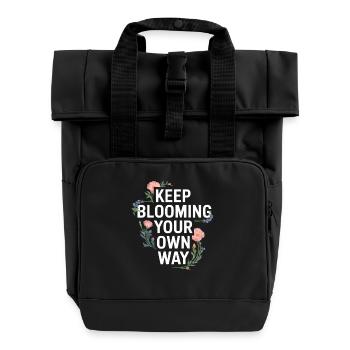 Keep Blooming Your Own Way Floral Motif - Roll Top Backpack with Two Handles - black - Front