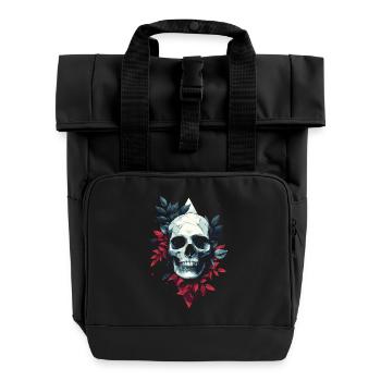 Geometrischer Schädel mit Blättern - Rolltop Rucksack mit zwei Griffen - Schwarz - Vorne