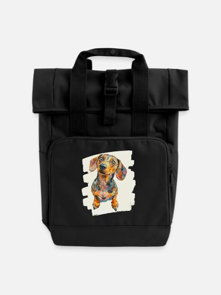 Dackel - Rolltop Rucksack mit zwei Griffen - Schwarz
