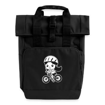 Radfahrerin Comic Stil - Rolltop Rucksack mit zwei Griffen - Schwarz - Vorne