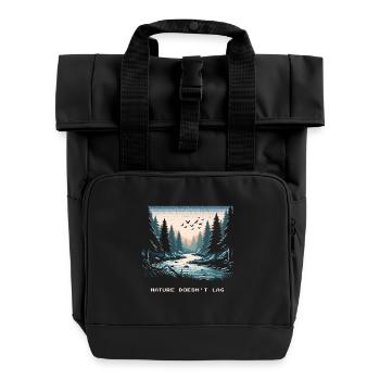 Nature Doesn't Lag Bushcraft Saying - Roll Top Backpack with Two Handles - black - Front