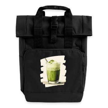 Matcha Latte Liebhaber Grüntee - Rolltop Rucksack mit zwei Griffen - Schwarz - Vorne