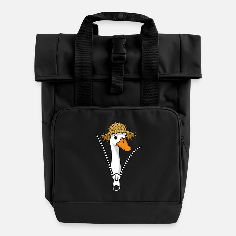 Laufente mit Strohut Lustiges Laufenten Enten - Rolltop Rucksack mit zwei Griffen - Schwarz