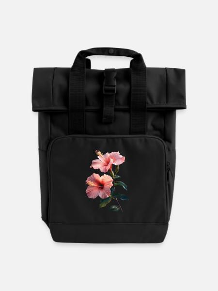 Hibiskus - Rolltop Rucksack mit zwei Griffen - Schwarz