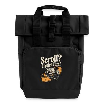 Funny Retro Camera Design - Roll Top Backpack with Two Handles - black - Front