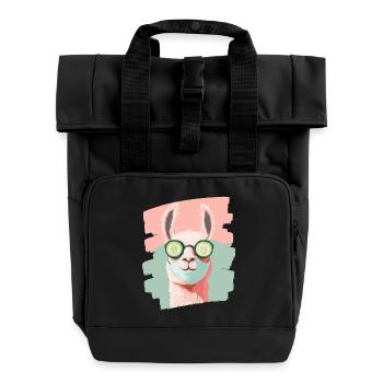 Lama Alpaka Beauty Selfcare Maske - Rolltop Rucksack mit zwei Griffen - Schwarz - Vorne