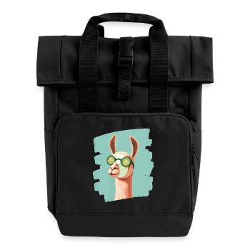 Lama Alpaka Beauty Selfcare Maske - Rolltop Rucksack mit zwei Griffen - Schwarz - Vorne