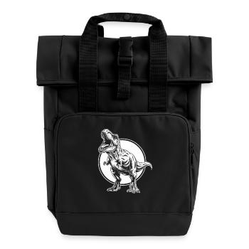 Imposing dinosaur T-Rex in front of a moon motif - Roll Top Backpack with Two Handles - black - Front
