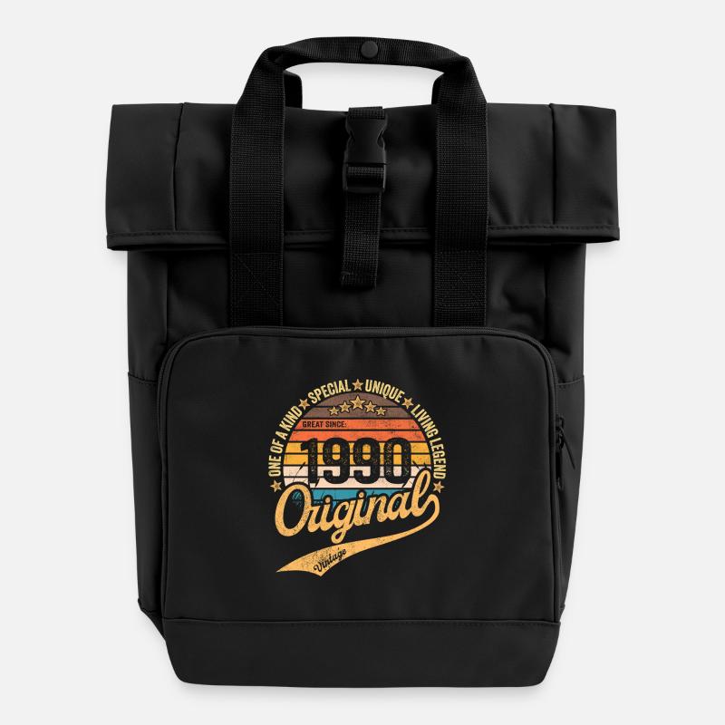 Retro Vintage born in 1990 – Vintage 1990 - Roll Top Backpack with Two Handles - black