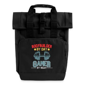 Gamer Bodybuilder Strength Sports Design - Roll Top Backpack with Two Handles - black - Front