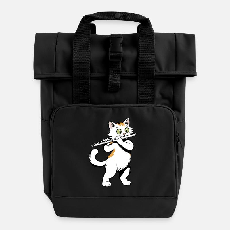 Le chat joue de la flûte - Sac à dos Roll Top à deux anses - noir