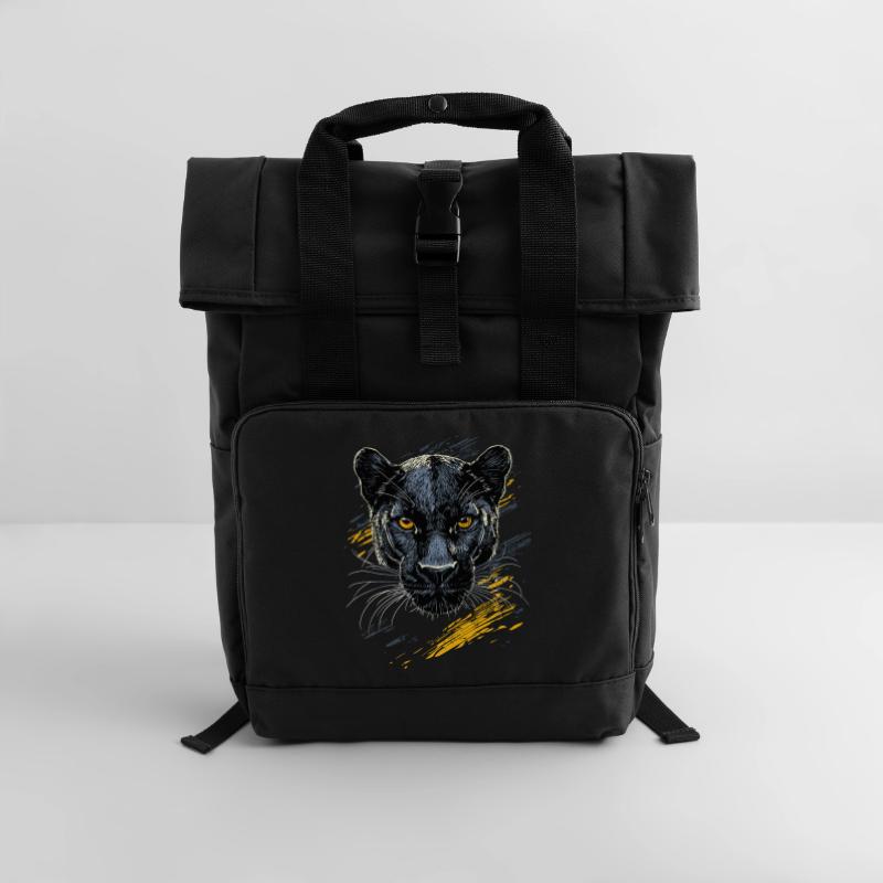 Panther Leopard Big Cat Cute Big Cat Panter Roll Top Backpack with Two Handles